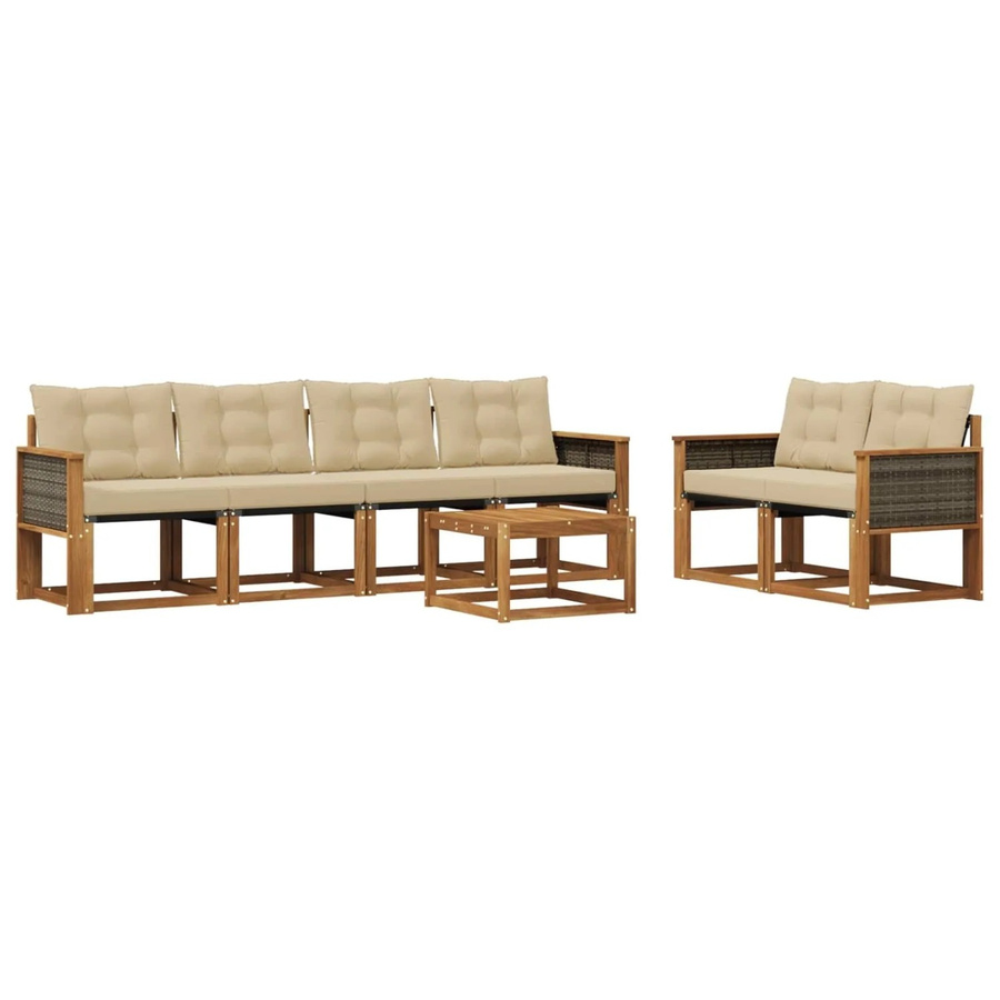 vidaXL Outdoor-Sofagarnitur aus Akazienholz mit Textilene und Kissen in Natur und Beige - Bild 2