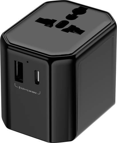 Technaxx Reiseadapter TX-358 in Schwarz mit USB-A und USB-C Anschlüssen - Bild 1