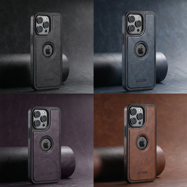 SUTENI Magnetische Kunstleder Handyhülle mit kabelloser Ladefunktion für iPhone 17 Pro Max 16 Plus 15 14 13 12 in Braun - Bild 1