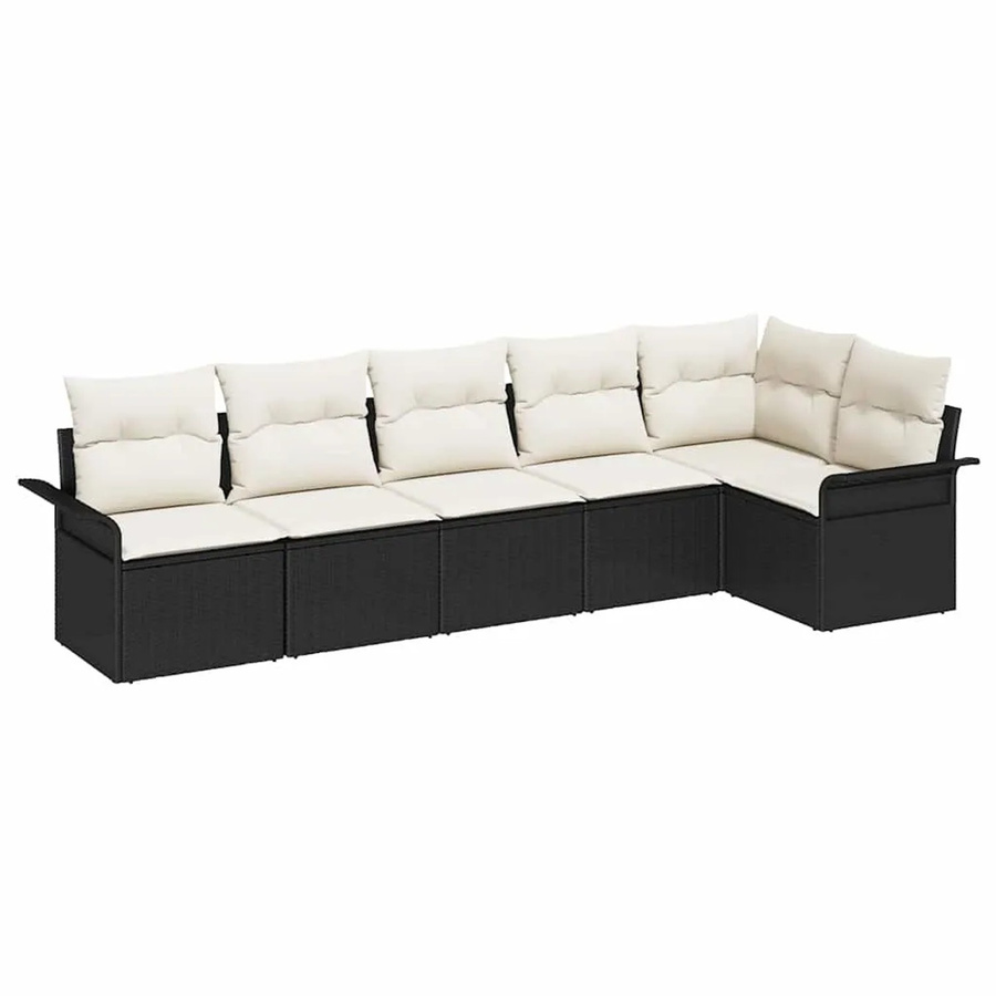 vidaXL Garten-Sofa-Set aus Poly Rattan in Schwarz mit Kissen, 6-teiliges L-Shape Lounge-Set mit UV-beständigen Polstern - Bild 2
