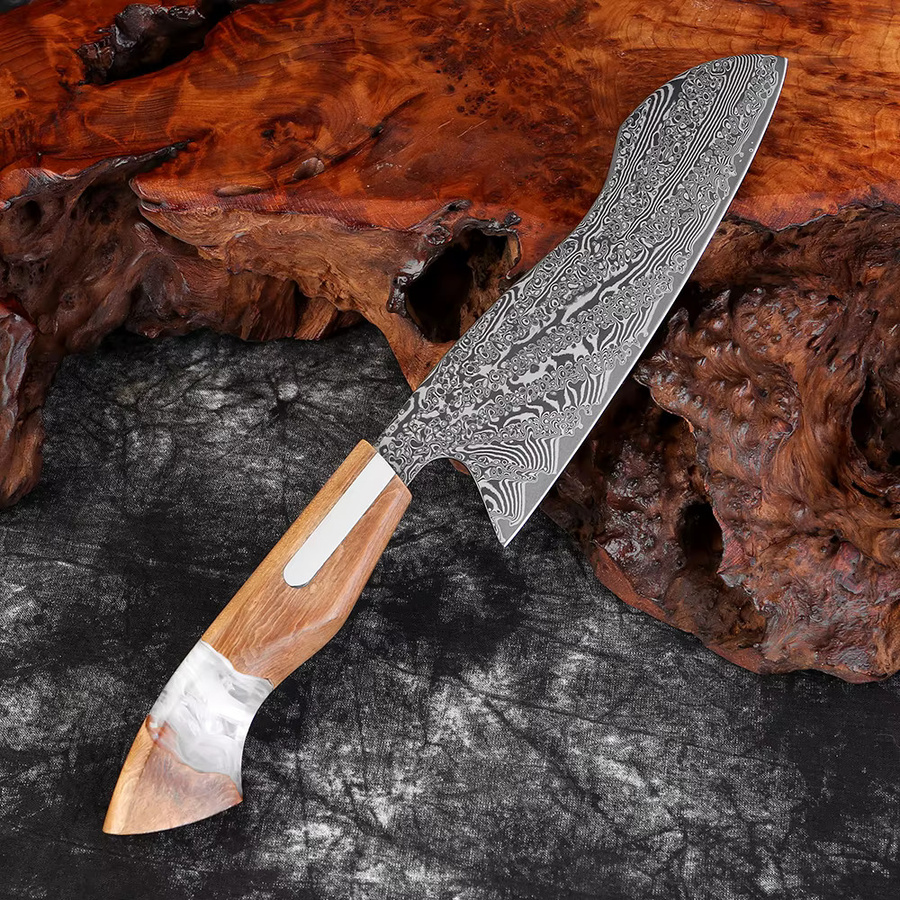 XITUO Japanisches Damast-Santoku-Messer aus Holz mit 7 Zoll Klingenlänge für Fleisch und Gemüse in Multicolour - Bild 3