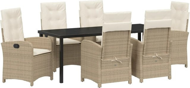 vidaXL Garten Essgruppe 7-teilig aus Poly-Rattan in Beige-creme mit Glastisch - Bild 1