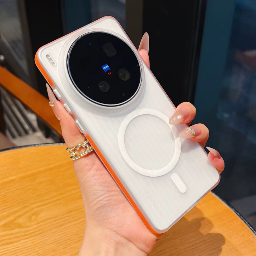 Matte transparente Handyhülle mit Eisnebel-Wellenmuster für Vivo X300 X200 S Pro Ultra, magnetisches Case für MagSafe kabelloses Laden, Orange - Bild 3
