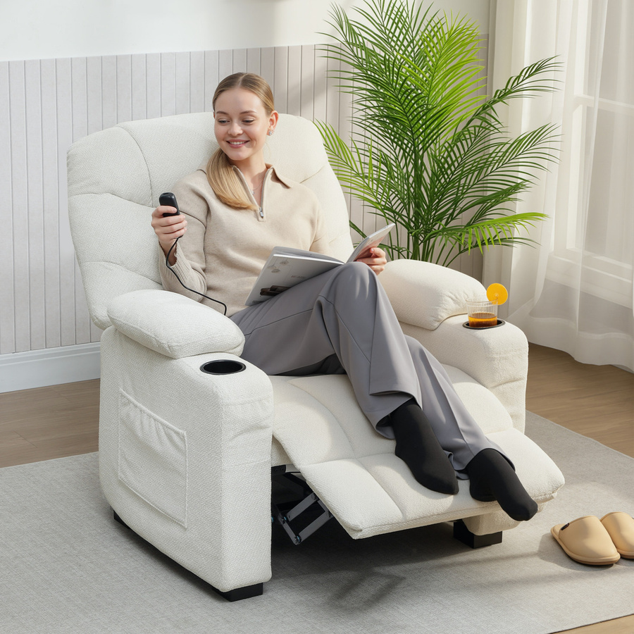 HOMCOM elektrischer Relaxsessel aus Samt in Creme mit USB-Anschluss, Fußstütze und Getränkehalter - Bild 2