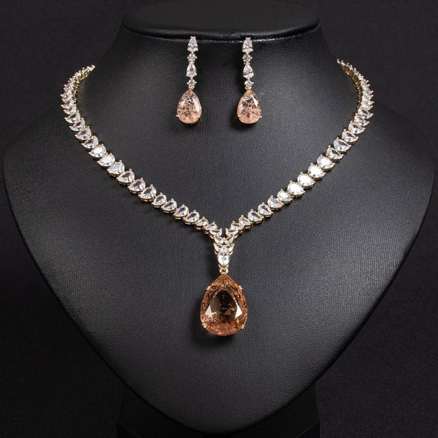 Lucky Star Jewelry Schmuck-Set, Halskette, Ohrring, Roségold, Messing, Zirkonia, Kristall, Damen - Bild 1
