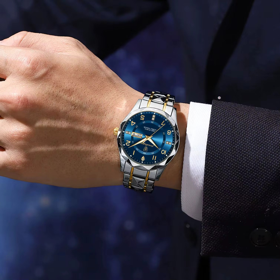 POEDAGAR Armbanduhr Edelstahl, Quarz, Blau, Herren - Bild 6