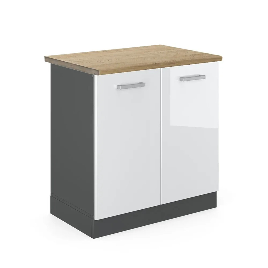 Vicco Spülenunterschrank R-Line in Weiß Hochglanz und Anthrazit mit Eiche-Optik, B/T/H: 80 x 60 x 81,6 cm - Bild 2