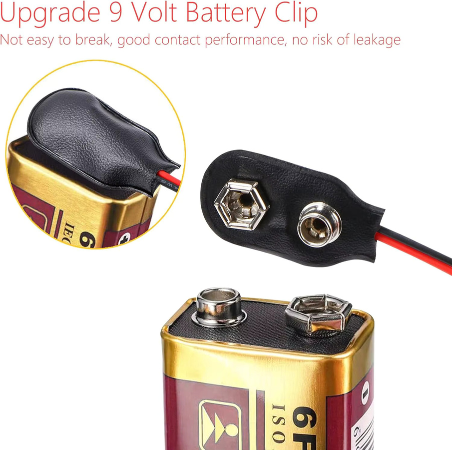 9 V Batterie-Clips mit 2-Draht-Kabel als Verbindungsstecker in Schwarz und Rot, Länge: 10 cm - Bild 3