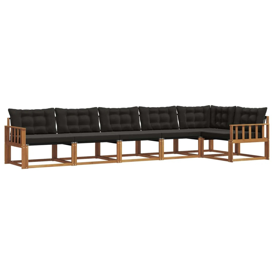 vidaXL Outdoor-Sofagarnitur 6-teilig L-Form aus Akazienholz und Textilene in Natur und Schwarz mit Kissen - Bild 2