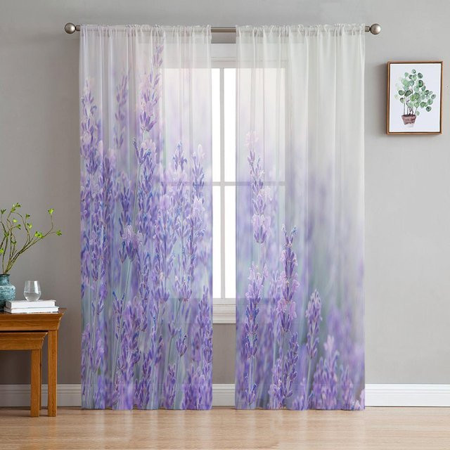 Yiran Furniture Transparenter Tüllvorhang mit Blumenmuster in Lila im Vintage-Stil, Breite: 135 cm, Höhe: 115 cm - Bild 1