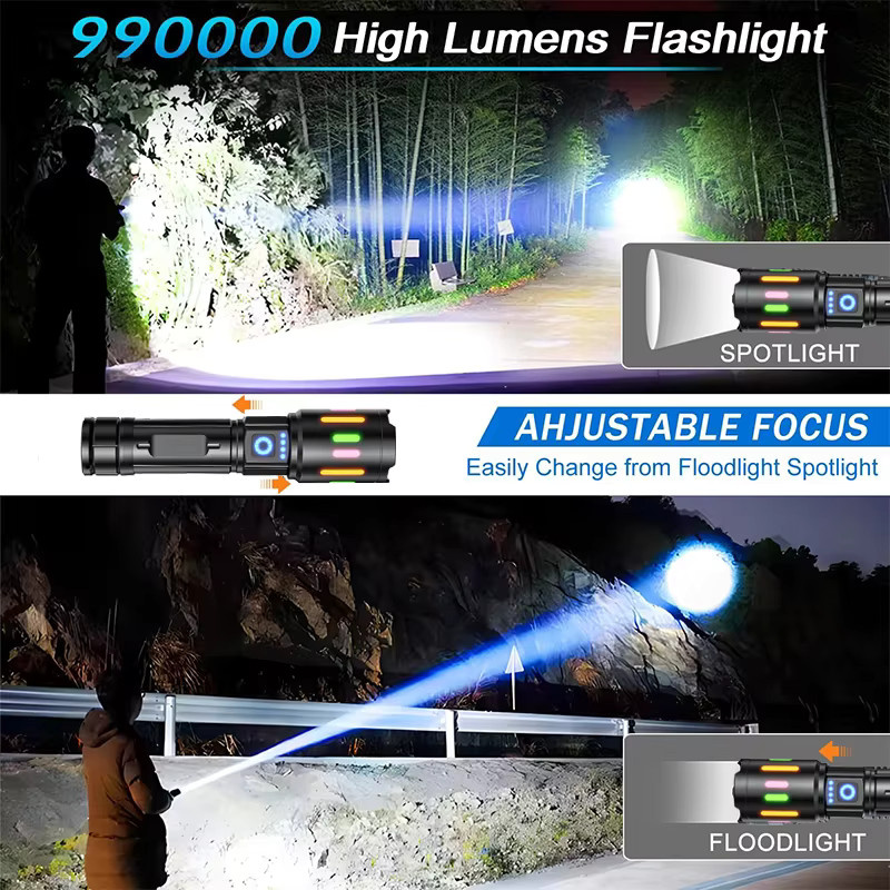 Mikenoon LED-Taschenlampe mit Zoom und USB-Wiederaufladung, Schwarz, Metall - Bild 2