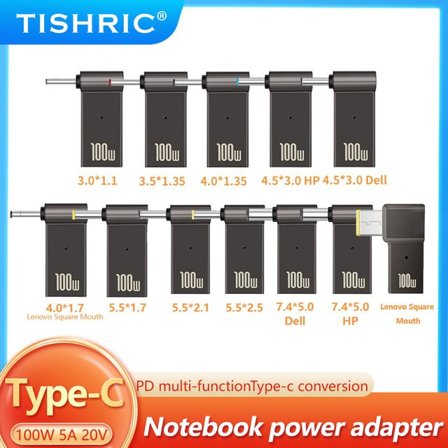 TISHRIC Laptop Netzteil Adapter PD 100W 5A USB Typ-C auf DC Stecker in Schwarz für HP, Lenovo und DELL - Bild 1