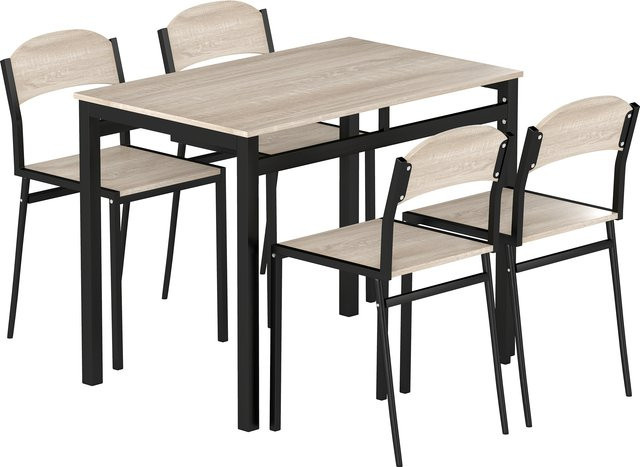 HOMCOM Essgruppe 5-teilig in Eiche, moderner Esstisch mit 4 Stühlen, rechteckig, B: 100 cm, T: 63 cm - Bild 1