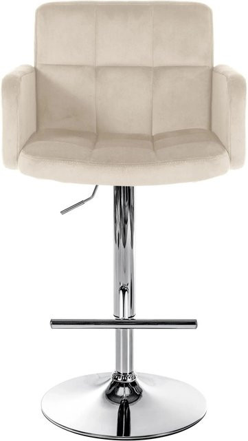 DELUKE 2er Set Barhocker SUTUN aus Samt in Creme und Silber, höhenverstellbare Barstühle mit Lehne und 360 Grad Drehsitz, B/T/H: 60 x 56 x 93 cm - Bild 1
