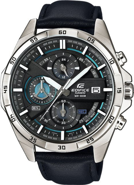 Casio Edifice Chronograph, Quarz, Edelstahl, Leder, Schwarz, Herren, 49 mm - Bild 1