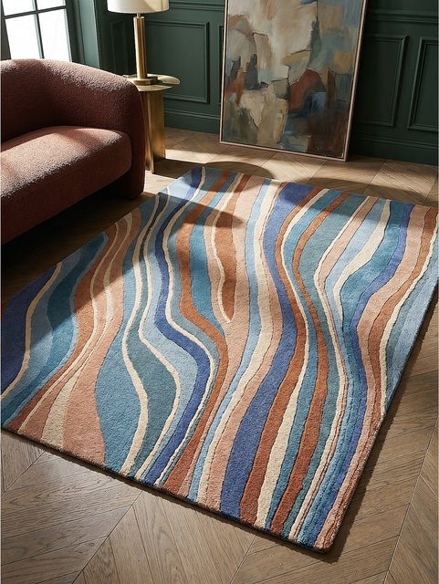 Wollteppich Kadima Design von DERWENT in Blau-Bunt mit abstraktem Muster, Breite: 120 cm, Tiefe: 170 cm - Bild 1