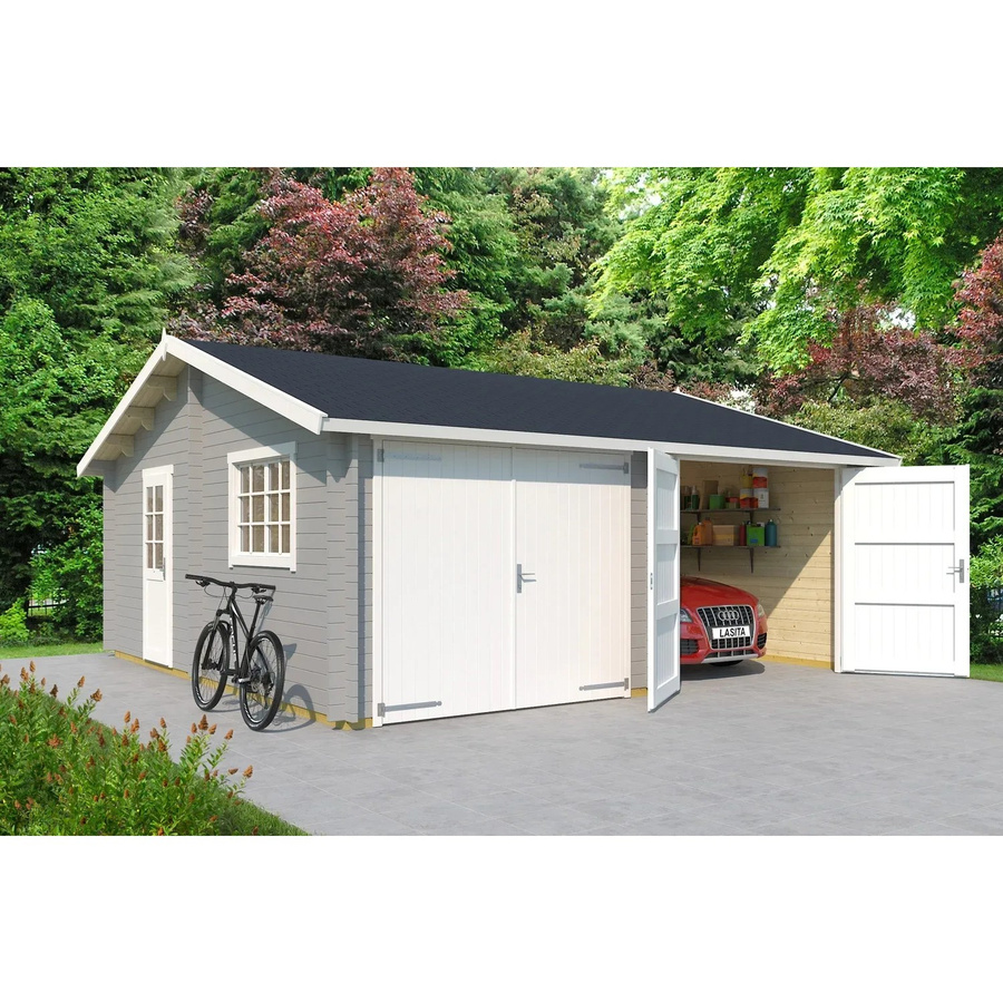 Lasita Maja Doppel-Holzgarage Falkland mit Holztor in Lichtgrau, B/T: 628,6 x 635 cm - Bild 2