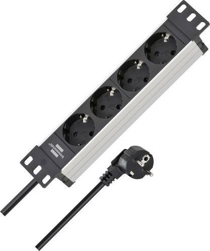 Brennenstuhl Alu-Line 10" Einbau-Steckdosenleiste 4-fach in Schwarz und Silber mit 2m Kabel und 45° Anordnung - Bild 1