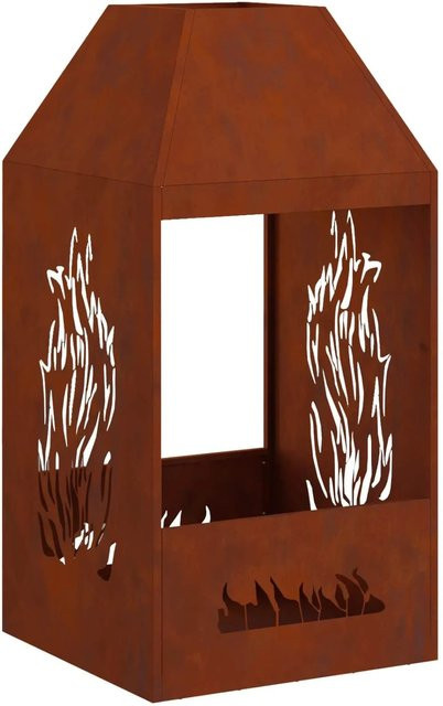 vidaXL Feuerstelle aus Wetterstahl in Braun, B/T/H: 50 x 50 x 100 cm - Bild 1