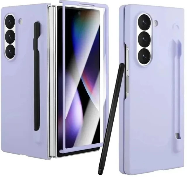 Matte und schlanke Handyhülle mit Stift und integrierter Displayschutzfolie für Samsung Galaxy Z Fold 7, 6, 5, 4, 3 in Pink - Bild 1