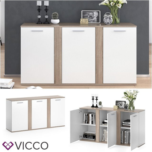 VICCO Highboard NOVELLI Sideboard Kommode in Weiß mit 3 Türen - Bild 1