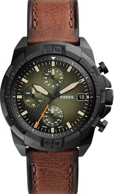 Fossil Armbanduhr Quarz, Edelstahl, grünes Zifferblatt, Lederarmband, Herren - Bild 1