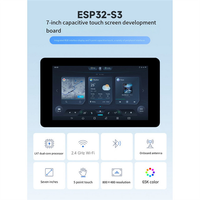 Waveshare 7 Zoll kapazitives Touch-Display-Entwicklungsboard mit ESP32-S3, 800 x 480 Pixeln, WLAN und BLE 5 in Schwarz - Bild 1