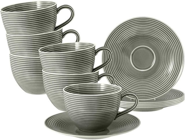 Seltmann Weiden Teetassen mit Untertassen Beat Color Glaze in Grau, 6er Set, 140 ml - Bild 1