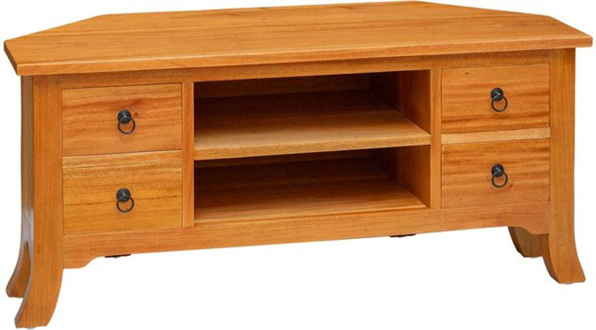 vidaXL TV-Schrank aus massivem Mahagoni Holz in Natur im Landhausstil, B/T/H: 100 x 40,5 x 46 cm - Bild 1