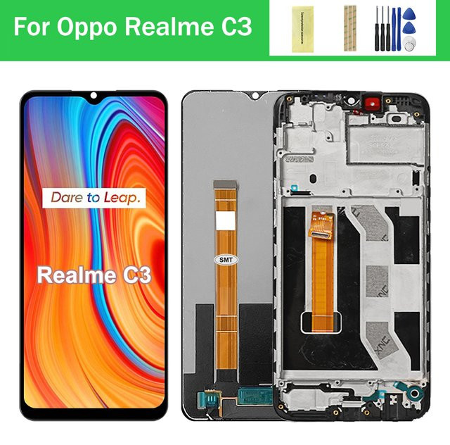 Realme C3 LCD-Display mit Frame und Digitizer Touchscreen in Schwarz, 6.5 Zoll Ersatzdisplay für RMX2027 RMX2021 - Bild 1