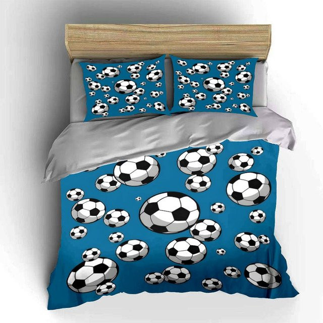 3-teiliges Bettwäsche-Set Cartoon-Fußball in Blau für Kinderzimmer, weiches Microfaser-Set mit Bettbezug und Kissenbezug, B/H: 173 x 218 cm - Bild 1