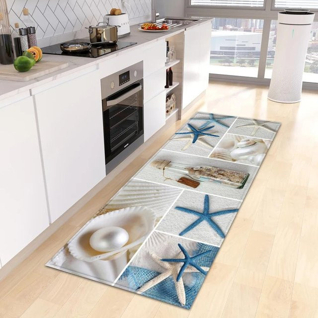 Rutschfeste JGJG Fußmatte mit Strand Seestern und Muschel Motiv in Multicolour, B/B: 60 x 40 cm - Bild 1