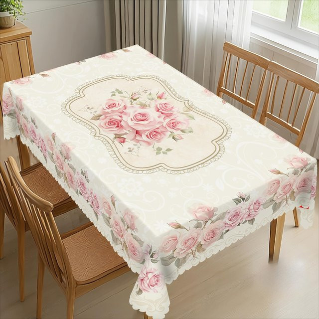 Rechteckige Tischdecke von JMG Household Supplies mit rosa Blumenmuster aus Polyester, B/T: 140 x 140 cm - Bild 1
