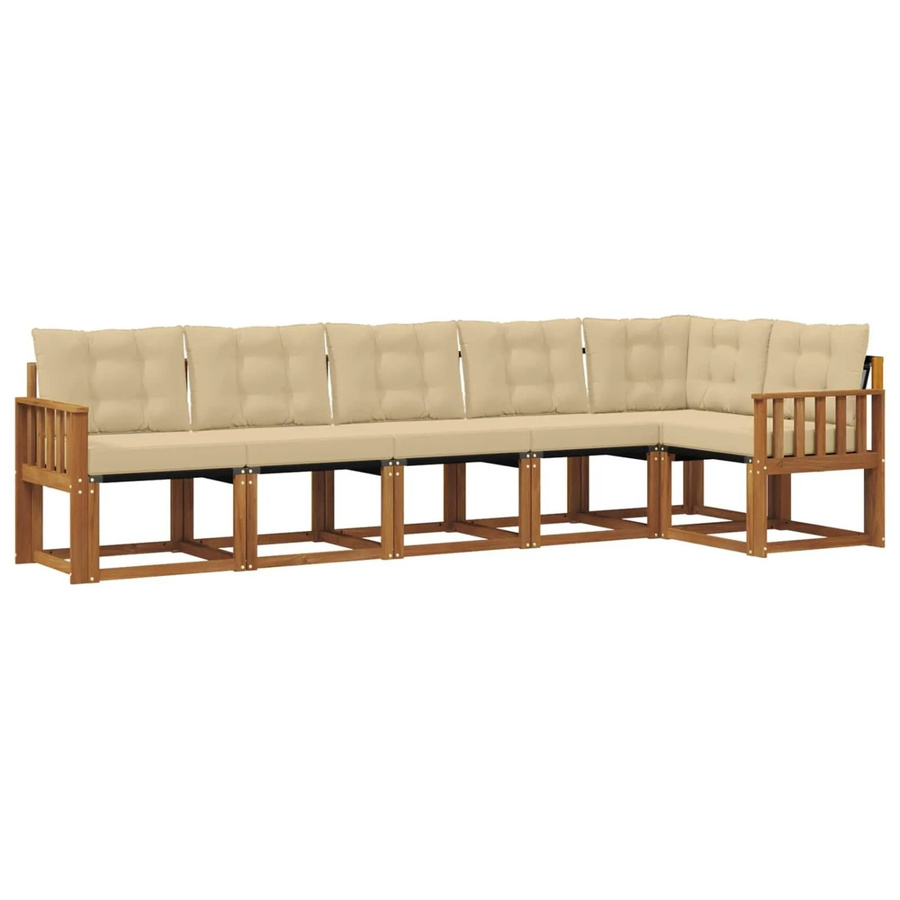 vidaXL Outdoor-Sofagarnitur 6-teilig aus Akazienholz mit Textilene und Kissen in Beige und Natur - Bild 2
