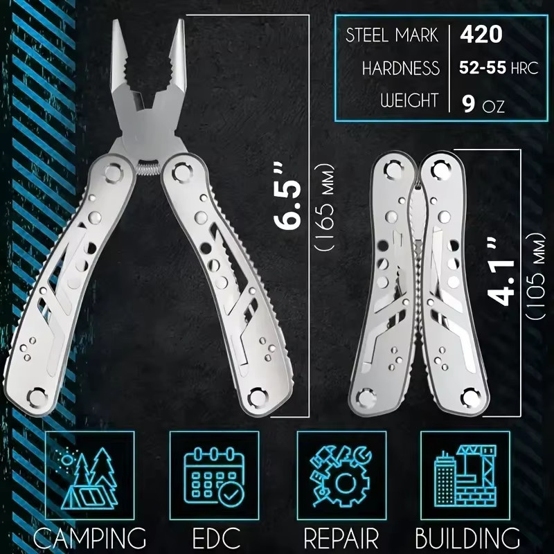 LIXIU Multitool 24in1 in Silber mit Messer, Zange und 11 Bits für Camping und Outdoor - Bild 2