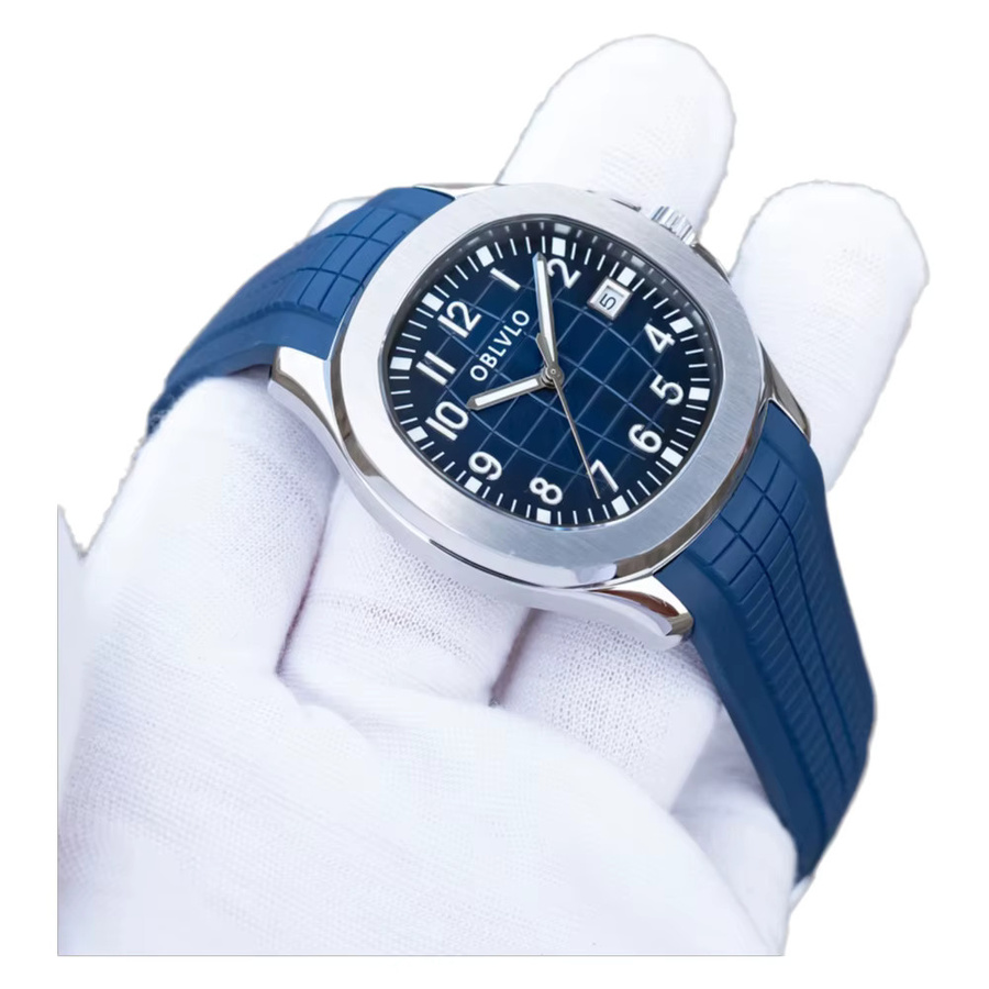OBLVLO Armbanduhr Automatik, Edelstahl, blaues Zifferblatt, Herren - Bild 4