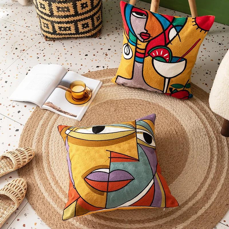 Abstrakter Kissenbezug von Yiran Furniture mit Picasso Graffiti Kunstmalerei, Mehrfarbig, B/H: 45 x 45 cm - Bild 1