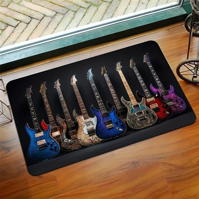 Rutschfeste Fußmatte mit Gitarren-Design von Cy Six, maschinenwaschbarer Polyester-Teppich für Eingangsbereich und Heimdekoration, B/T: 200 x 160 cm, Mehrfarbig - Bild 1