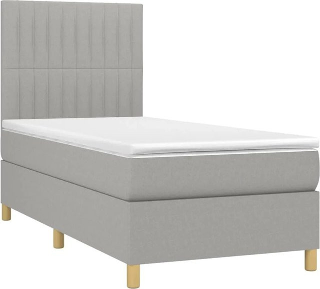 vidaXL Boxspringbett mit Matratze in Hellgrau, Hybridbett mit LED-Unterbettbeleuchtung und USB-Anschluss, B/T/H: 90 x 190 x 128 cm - Bild 1