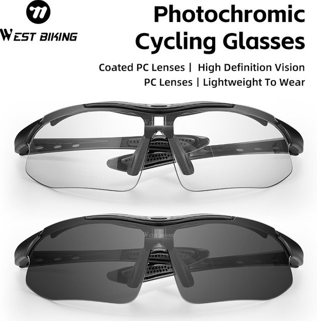 WEST BIKING Photochrome Sportsonnenbrille, Kunststoff, Wrap - Bild 1