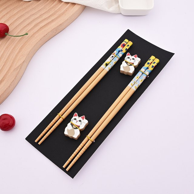 Uniturcky Bambus-Essstäbchen für Sushi und Hot Pot, 2 Paar, pink und mehrfarbig - Bild 1
