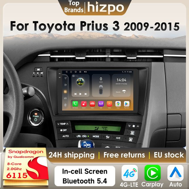 Hizpo Carplay Android Auto Multimedia-GPS-Player für Toyota Prius 3 2009 - 2015, 2Din Stereo mit 4G und 360-Kamera, Snapdragon 6115, Schwarz - Bild 1