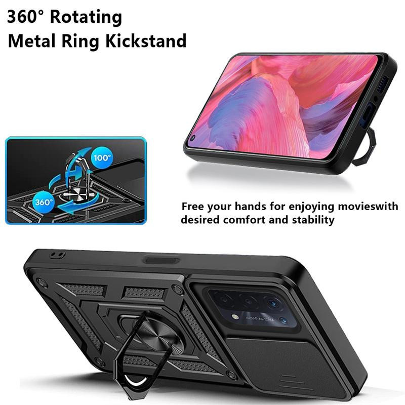 Stoßfeste Handyhülle für OPPO A74 A93 A54 5G mit Slide Camera Protect und Magnetringhalter in Schwarz oder Silber - Bild 5