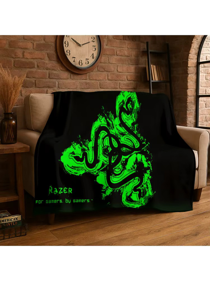 Livrane Flanell-Decke mit klassischem Razer Logo Design in Schwarz, weiche und warme Überwurfdecke für Bett, Wohnzimmer oder Reisen - Bild 2