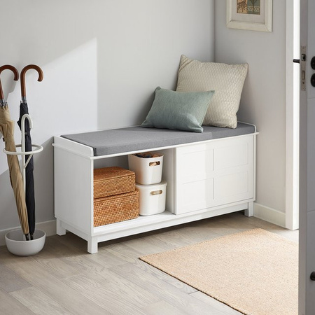 SoBuy FSR86-W Schuhbank mit gepolstertem Kissen und Stauraum in Weiß, B/T/H: 114 x 40 x 53 cm