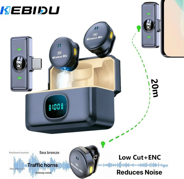 KEBIDU Kabelloses Lavalier-Mikrofon mit doppelter Geräuschunterdrückung und HiFi-Sound in Schwarz für Videoaufnahmen und Live-Streaming - Bild 1