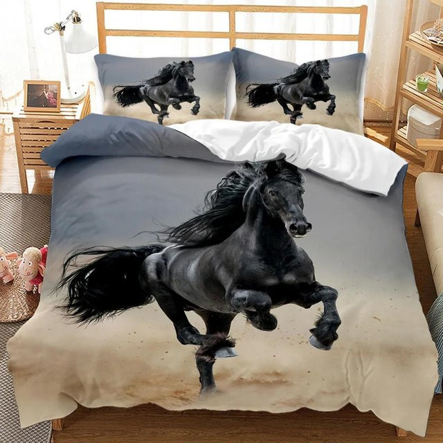 Bettwäsche Set Your Warm Home mit 3D Wildpferde Motiv in Braun und Schwarz, 3-teiliges Polyester Bettbezug Set, B/H: 200 x 230 cm, inklusive Kissenbezüge 50 x 70 cm - Bild 1