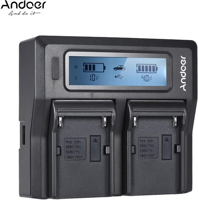 Andoer Zweikanal-LCD-Kamera-Akkuladegerät für Sony A7III A9 A7RIII A7SIII mit USB-Anschluss, Schwarz - Bild 1