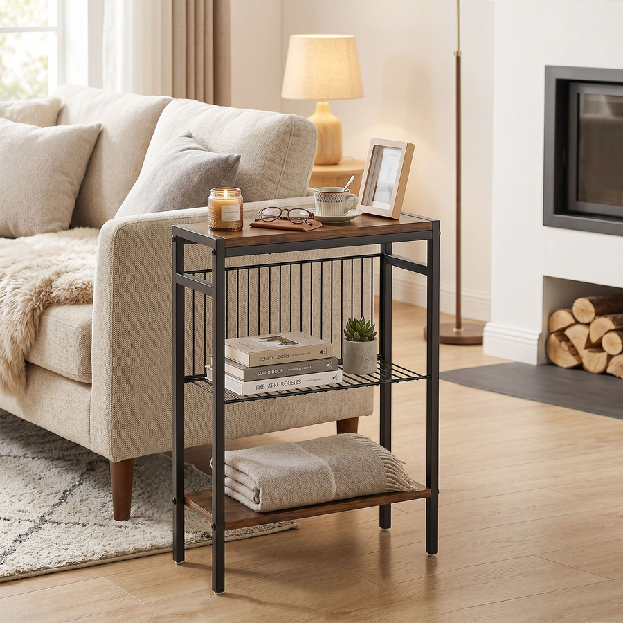 HOMCOM Beistelltisch in Rustikalem Braun mit 3 Ablagen im Industrial-Look aus Metall und Holzoptik für Wohnzimmer und Schlafzimmer - Bild 2