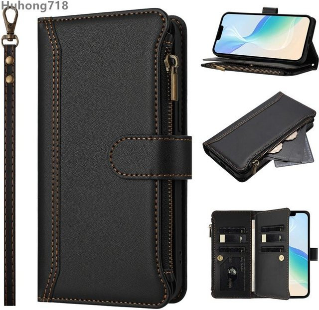 Xiaomi Lederhülle mit Reißverschluss für Redmi Note 12 Pro Plus Speed Explorer Turbo 12S 12T 12R 4G 5G Brieftaschenhülle in Schwarz - Bild 1